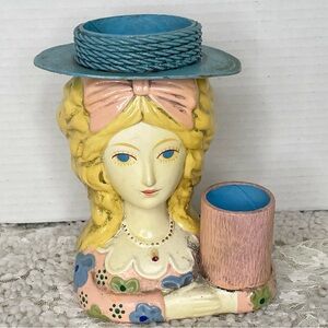 Vintage 60s Paul Marshall Paper Mache Figure Lipstick Makeup Jewlery Holder MCM